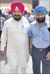  ??  ?? Cabinet minister Sadhu Singh Dharamsot at the Golden Temple on Monday.