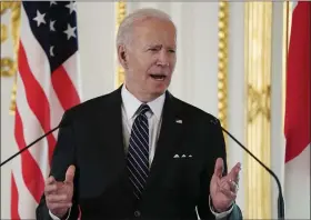  ?? AP ?? President Biden speaks during a news conference with Japanese Prime Minister Fumio Kishida at Akasaka Palace in Tokyo on Monday.