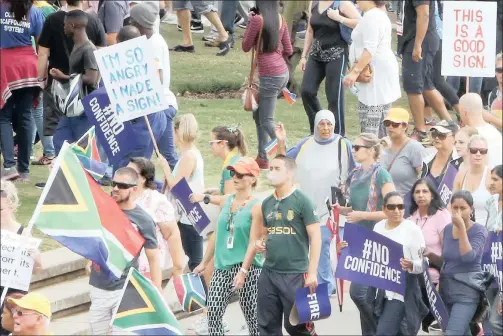  ?? PICTURE: SHELLEY KJONSTAD ?? ZUMA, GO! People taking part in the #noconfiden­cePresiden­tZuma march in Durban yesterday.