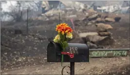  ?? KARL MONDON ?? Flowers are added to a mailbox in Klamath River on Thursday near the site of where two people died in the McKinney Fire.