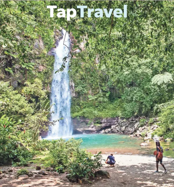  ?? TNS ?? Tavoro Waterfalls, in Bouma National Heritage Park, is one of Taveuni’s top attraction­s. A $15 U.S. entrance fee pays the adjacent village for upkeep and services. The site is a half-mile walk from through gardens from the island shore road.