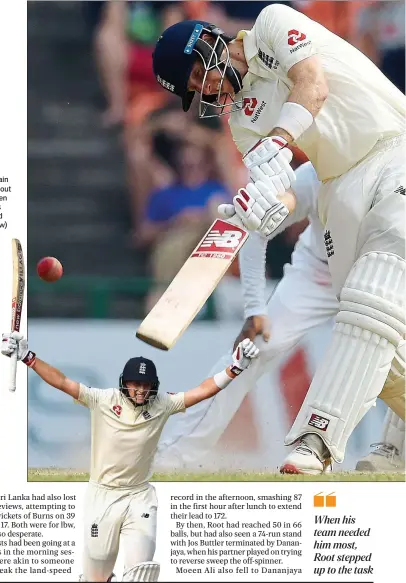  ??  ?? Smashing it: England captain Joe Root hits out (main) and then celebrates his well-deserved century (below)