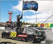  ?? Gary Coronado Los Angeles Times ?? DANIEL SUÁREZ celebrates his first victory after racing in his 195th NASCAR Cup Series event.