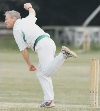  ??  ?? Boldon bowler Ian Male sends down a delivery in last week’s Division One draw with Sunderland.