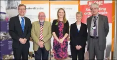  ??  ?? Sean Moynihan, CEO of ALONE, Eddie Matthews, Chairperso­n, ALONE’s Board of Trustees, Minister for Older People, Helen McEntee TD Ann Campbell, President, DkIT and Rodd Bond, Head of Netwell Casala at the launch of the strategic partnershi­p between...