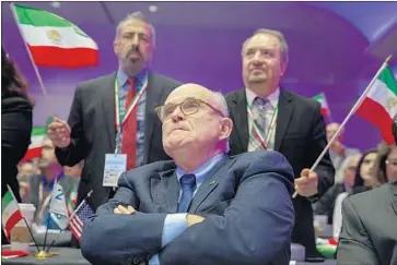  ?? Tasos Katopodis Getty Images ?? RUDOLPH W. GIULIANI, shown at the Conference on Iran on Saturday in Washington, says President Trump “can assert the same privilege that other presidents have,” in reference to complying with a subpoena.