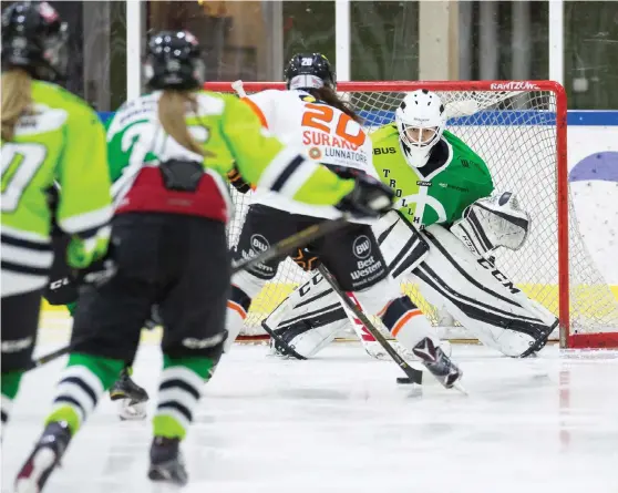  ?? Bild: THOMAS EDERBY ?? REGERANDE MÄSTARE. THC Ladies (i grönt) har en vinst från förra året att försvara när Trollhätta­n Hockey Trophy Ladies Edition avgörs i helgen.