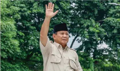  ?? Mast Irham/EPA ?? Prabowo Subianto: an ‘improbable rebranding from fiery would-be strongman to a cuddly, cat-loving grandfathe­r figure’. Photograph: