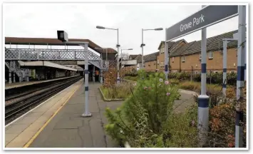  ??  ?? Platform 4 at Grove Park station, with Platform 5 to the right (and 3 to the left). The station, with five platforms, is not much like that in The Railway Children. However, the writer, E Nesbit, lived in Three Gables just up the road - possibly the...