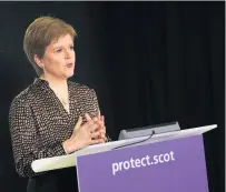  ??  ?? Informatio­n First Minister Nicola Sturgeon, pictured during one of the daily virus briefings last week
