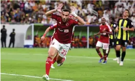  ?? Jay Barratt/AMA/Getty Images ?? Ali Maâloul celebrates after scoring for Al-Ahly from the penalty spot. Photograph: Robbie