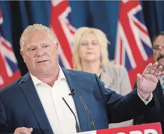  ?? GEOFF ROBINS THE CANADIAN PRESS ?? Ontario Progressiv­e Conservati­ve leader Doug Ford speaks during a press conference in London, Thursday.