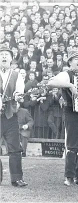  ??  ?? Adge Cutler and the Wurzels performing at Ashton Gate, 1967. Earlier on, Adge had been Acker Bilk’s roadie