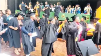  ?? ?? Dancing, singing, and ululations fill the Empangeni Civic Hall at the Metro Computech graduation ceremony