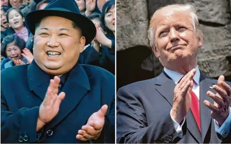  ??  ?? Sie betitelten sich gegenseiti­g als „Tattergrei­s“und „kleiner Raketenman­n“: Diktator Kim Jong Un und US Präsident Donald Trump.