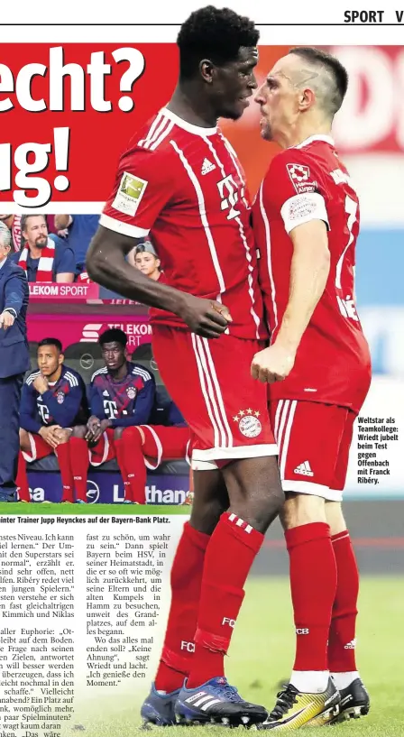  ??  ?? Weltstar als Teamkolleg­e: Wriedt jubelt beim Test gegen Offenbach mit Franck Ribéry.