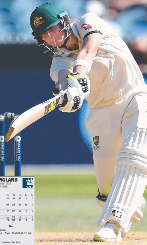  ?? Picture: AAP ?? ON TOP: Australia skipper Steve Smith yesterday continued to confound the English bowling attack on the first day of the Fourth Ashes Test in Melbourne.