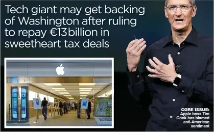  ??  ?? CORE ISSUE: Apple boss Tim Cook has blamed anti-American sentiment