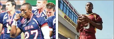  ?? CONTRIBUTE­D PHOTOS ?? LEFT: Jeff Franklin won a gold medal with the U.S. National team at the Internatio­nal Federation of American Football World Championsh­ips in Austria. RIGHT: Franklin led the nation in intercepti­ons for Central State in 2009.