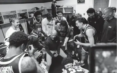  ?? GRAND CANYON UNIVERSITY ?? GCU players celebrate after beating Sam Houston in the 2023 WAC basketball tournament.