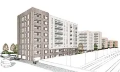  ?? Foto: Fides-Gruppe Ulm (Visualisie­rung) ?? Diese Visualisie­rung zeigt, wie die Wohnhäuser im neuen Leplat-Quartier in Neu-Ulm einmal aussehen könnten.