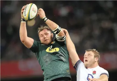  ??  ?? IRREPRESSI­BLE: Duane Vermeulen has been excellent on the ground and in the air in the Test series against England..