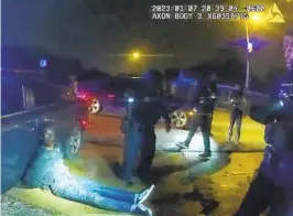  ?? CITY OF MEMPHIS VIA AP ?? Tyre Nichols leans against a car after an attack by five Memphis police officers on Jan. 7. Documents released Thursday showed EMTs did not check his vital signs.