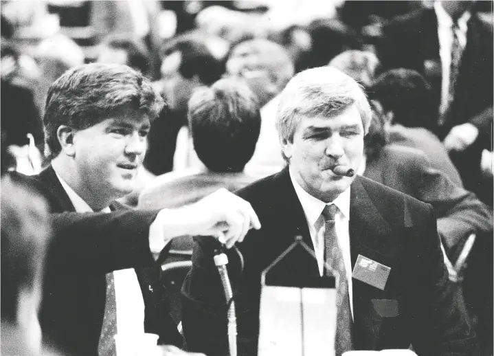  ?? LES BAZSO/FILES ?? Sportstalk's best guest was easily Brian Burke, left, right-hand man to Canucks president and general manager Pat Quinn in the late 1980s and early 1990s.