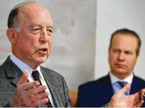  ?? Steve Gonzales / Staff photograph­er ?? Dr. Steven Hotze, left, and former Harris County Republican Party chair JaredWoodf­ill have alleged conspiracy theories on election fraud in Harris County.