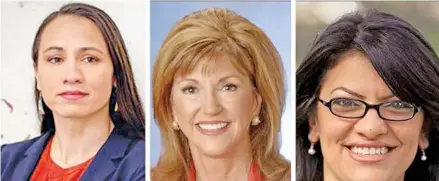  ??  ?? From left; Democrat Sharice Davids, Republican Susan Hutchison and Democrat Rashida Tlaib, who is almost certain to be the first Muslim woman in Congress.