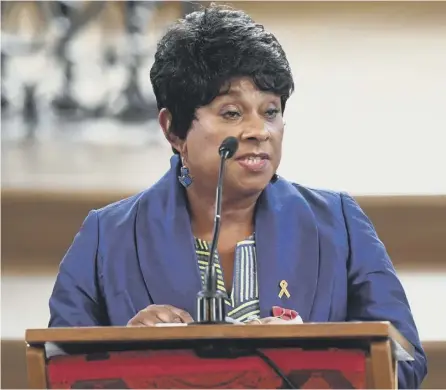  ??  ?? 0 Doreen Lawrence spoke with dignity and poise at the ceremony marking the 25th anniversar­y of her son’s murder