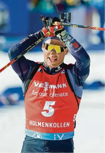  ?? FOTO ČTK ?? Vítězné sbohem. Erik Lesser se loučil s aktivní kariérou jako vítěz v březnu 2022 v norském Holmenkoll­enu.
