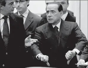  ?? AP file photos ?? Media tycoon and former Italian Prime Minister Silvio Berlusconi gestures to amplify his words in photos taken between 2005 and 2009.