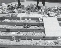  ?? BRENDAN MILLER • POSTMEDIA NEWS ?? Children’s shoes and stuffed animals are placed on the steps of Calgary City Hall on June 1 to commemorat­e the discovery of 215 children found buried at a former residentia­l school in Kamloops, B.C.