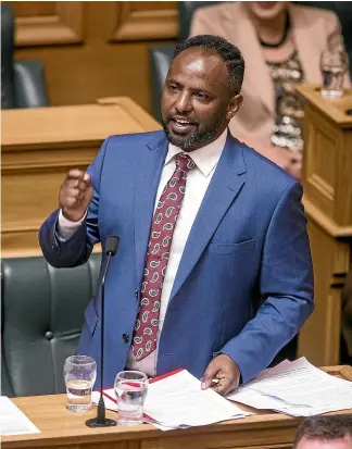  ?? ROBERT KITCHIN/ STUFF ?? ‘‘Most importantl­y I stand here before you today as a Kiwi bursting with pride,’’ Ibrahim Omer tells Parliament yesterday.