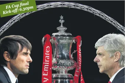  ?? Picture: Getty Images ?? EYEING CUP GLORY. Chelsea manager Antonio Conte (left) and Arsenal counterpar­t Arsene Wenger are looking to finish the season on a high in the FA Cup final at Wembley today.