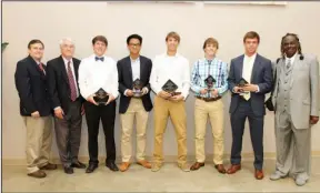  ?? Terrance Armstard/News-Times ?? Male Scholar-Athlete finalists: From left; Ray Poole; Nexans AmerCable; Manager for Human Resources; Ronnie Bell; El Dorado News-Times General Manager; Kade Cushing; Nathan Oliver; Robbie Roberson; Tyler Smith; Jackson Waldrum and Rance Olison.