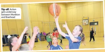  ??  ?? Tip off Action gets underway between Monkton and Braehead