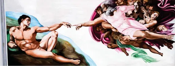  ??  ?? Would you Adam and Eve it! Gary’s astonishin­g version of one of the Sistine Chapel’s most famous scenes, The Creation Of Adam