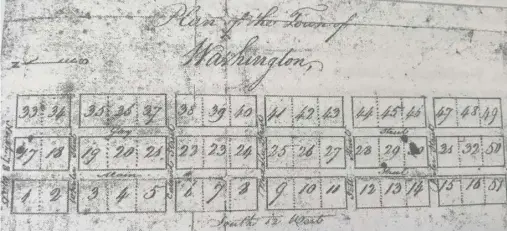  ?? RAPPAHANNO­CK COUNTY DEED BOOK ?? Plan of the town of Washington said by Franklin Baggarly to have been drawn by George Washington in 1749.