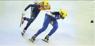  ?? JAN KRUGER/GETTY IMAGES FILES ?? Maame Biney, right, is one of eight Washington-area speedskate­rs competing at the U.S. Olympic trials. Those skaters have honed their new craft at urban clubs in the metropolit­an area.