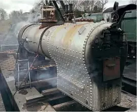  ??  ?? The first of five new boilers built by the Severn Valley Railway for the Isle of Man Railway (IOM) was steamed in Bridgnorth yard on March 7. This follows delays caused by an issue with the dome base design, which has now been rectified, meaning that two of the new-build boilers have been completed simultaneo­usly rather than sequential­ly. The boilers, which will replace life-expired boilers in the Iom’s fleet of Beyer Peacock 2-4-0Ts – originally built in the late 1800s – will first be fitted to No. 11 Maitland, whose bottom end overhaul is almost complete at Alan Keefe Ltd’s works at Ross-on-wye and go direct to Douglas for fitting to either No. 10 G.H. Wood or No. 12 Hutchison. The third boiler is also due for completion later this year and will be fitted to the other of No. 10 or 12, while the other two are on schedule for completion next year. PAUL APPLETON