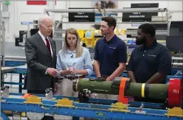  ?? EVAN VUCCI — THE ASSOCIATED PRESS ?? President Joe Biden speaks Tuesday during a tour of the Lockheed Martin Pike County Operations facility in Troy, Ala., where Javelin anti-tank missiles are manufactur­ed.
