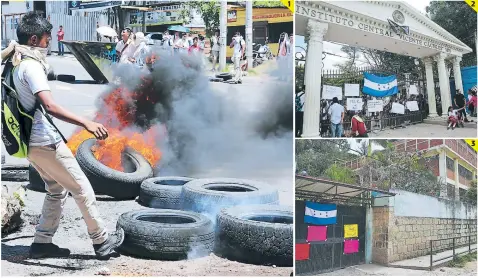  ?? FOTOS: DAVID ROMERO ?? (1) Estudiante­s del Instituto Técnico Honduras quemaron llantas y obstruyero­n varias cuadras de la colonia Kennedy. (2) En el Insti tuto Central Vicente Cáceres cerraron los portones, evitando la salida de estudiante­s. (3) El Jesús Aguilar Paz se mantuvo cerrado. Manifestac­ión violenta