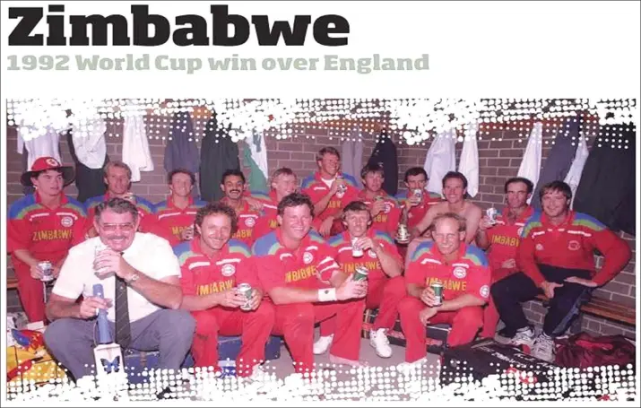  ??  ?? GREAT AMBASSADOR­S . . . The Zimbabwe national cricket team, which posted a sensationa­l victory over England at the 1992 World Cup, 25 years ago, enjoy the spoils of their success story over the nation which claims to have invented the gentlemen’s game