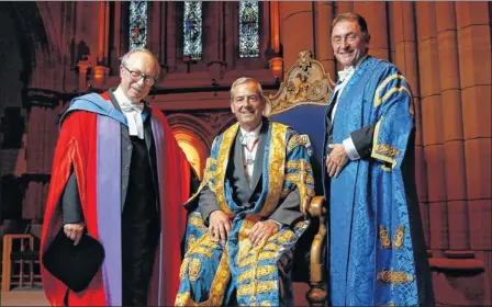  ??  ?? HISTORIC: Lord Smith of Kelvin, centre, with outgoing chancellor Lord Hope of Craighead, left, and university principal Professor Sir Jim McDonald. Picture: Colin Mearns