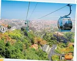  ??  ?? Majestic: the Funchal cable car, (below) the Old town, and (far left) the Palace tropical gardens