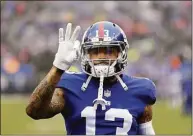  ?? Seth Wenig / Associated Press ?? New York Giants wide receiver Odell Beckham Jr. gestures prior a game against the Chicago Bears in East Rutherford, N.J. in 2018.