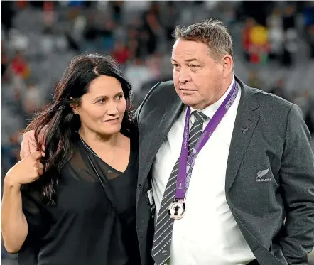  ?? GETTY IMAGES ?? Steve Hansen and wife Tash after his final game in charge of the All Blacks on Friday night.