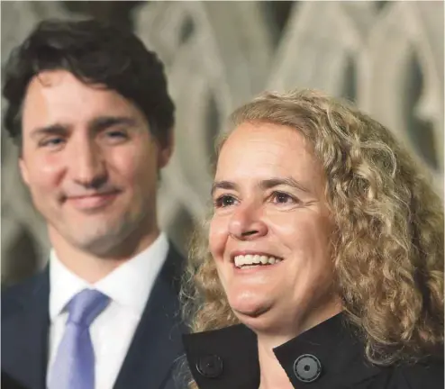  ?? FRED CHARTRAND LA PRESSE CANADIENNE ?? Le choix de Julie Payette comme prochaine gouverneur­e générale s’est imposé au premier ministre Justin Trudeau, qui a mis en relief les valeurs, l’approche et les priorités de l’ancienne astronaute.